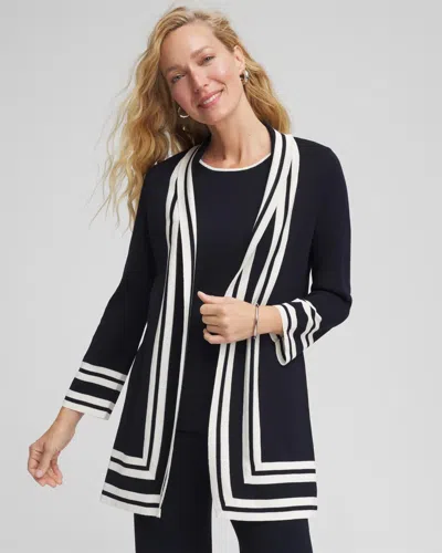 Chico's Travelers™ Contrast Border Cardigan Sweater In Blue In Black