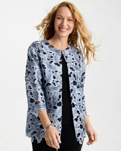 Chico's Travelers™ Contrast Lined Lace Jacket In Blue