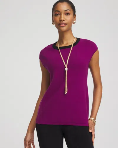 Chico's Travelers™ Contrast Sweater Top In Sweet Berry Size 16/18 |  Wrinkle-free Travel Clothing
