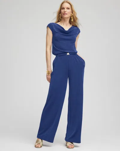 Chico's Travelers Cowl-neck Belted Jumpsuit In Blue