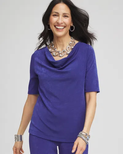 Chico's Travelers™ Cowl Neck Top In Blue Size 12/14 |  Wrinkle-free Travel Clothing In Blue Casa