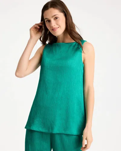 Chico's Travelers™ Crinkle Satin Textured Tank In Topanga Green