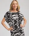 Chico's Travelers Crinkled Knit Geo-print Top In Black In Black