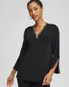 Chico's Travelers Embellished V-neck Flutter Sleeve Tunic In Black In Black