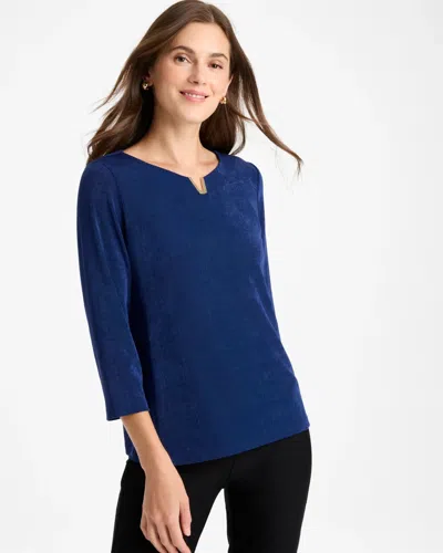 Chico's Travelers™ Embellished V-neck Top In Blue In Medieval Blue