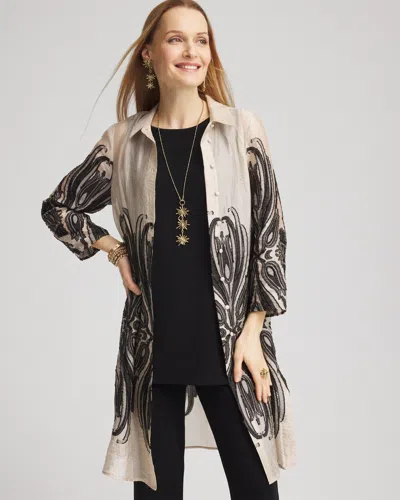 Chico's Travelers™ Embroidered Jacket In Neutral Size Xxl |  Wrinkle-free Travel Clothing In Smokey Taupe