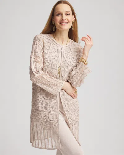 Chico's Travelers™ Embroidered Lace Jacket In Neutral Size Large |  Wrinkle-free Travel Clothing In Smokey Taupe