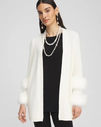 Chico's Travelers™ Faux Fur Cuff Cardigan Sweater In White Size Xxl |  Wrinkle-free Travel Clothing In Winter White