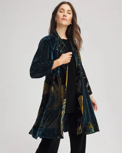 Chico's Travelers Floral Burnout Kimono Jacket In Teal Shadow In Multi
