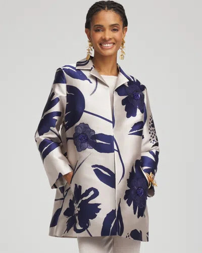 Chico's Travelers™ Floral Jacquard Jacket In Blue Size Xxl |  Wrinkle-free Travel Clothing In Blue Casa