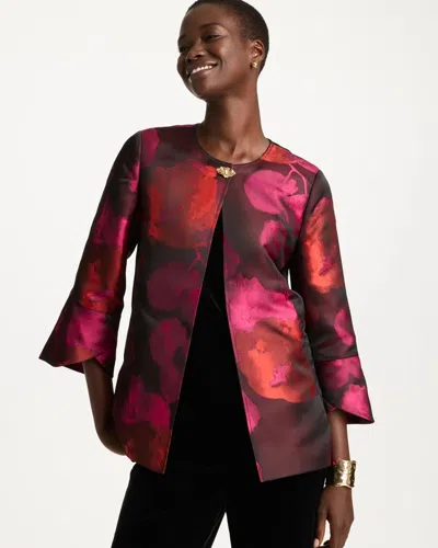 Chico's Travelers™ Glam Floral Jacquard Jacket In Enamel Red