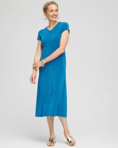 Chico's Travelers™ High V-neck Dress In Blue Size 8/10 |  Wrinkle-free Travel Clothing In Scandi Blue