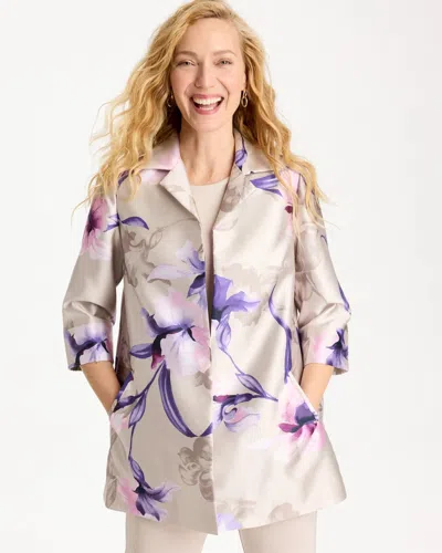 Chico's Travelers™ Iris Collared Long Jacket In Rich Amethyst In Multi