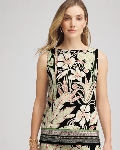 Chico's Travelers Island-motif Side-slit Tank In Salted Lime In Green