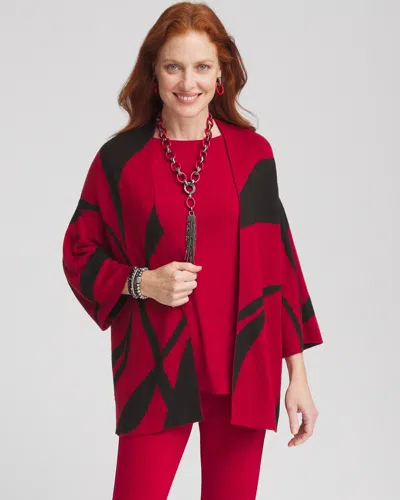 Chico's Travelers™ Jacquard Cardigan Sweater In Size Xl |  Wrinkle-free Travel Clothing In Red Allure