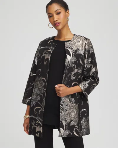 Chico's Travelers Jacquard Floral Shine Jacket In Black