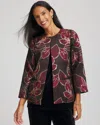 Chico's Travelers Jacquard Foiled Floral Jacket In In Brown