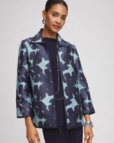 Chico's Travelers™ Jacquard Jacket In Aquatic Teal Size Xxl |  Wrinkle-free Travel Clothing