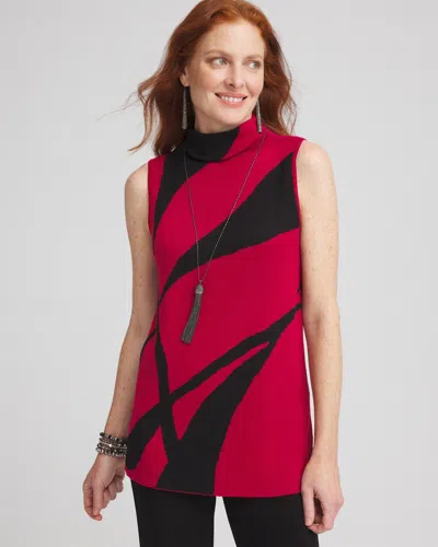 Chico's Travelers™ Jacquard Mockneck Tank Top In Size 12/14 |  Wrinkle-free Travel Clothing In Red Allure