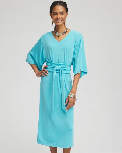 Chico's Travelers™ Kimono Sleeved V-neck Dress In Blue Size 16/18 |  Wrinkle-free Travel Clothing In Turq Blue