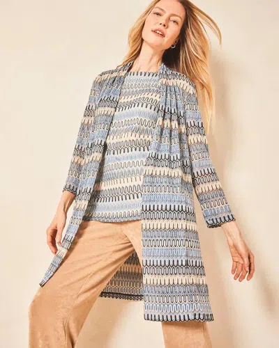 Chico's Travelers Knit Chevron Open-front Cardigan Sweater In Canyon Blue