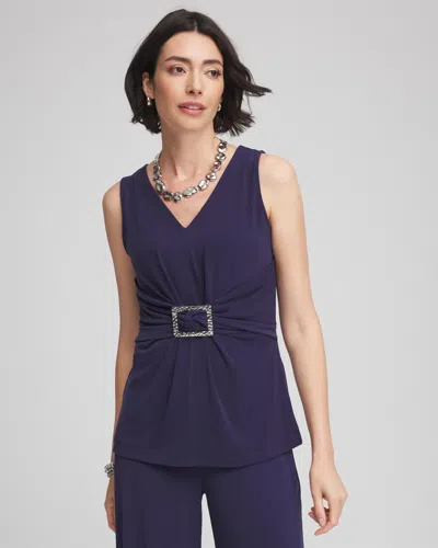 Chico's Travelers Knit Hammered-buckle Top In Blue