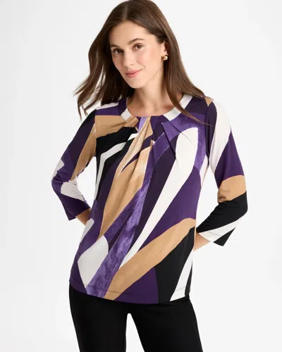 Chico's Travelers™ Knit Printed Twist-front Top In Harvest Purple