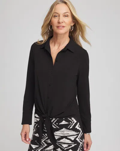Chico's Travelers Knit Tie-front Shirt In Black