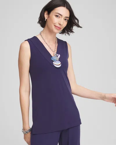 Chico's Travelers Knit V-neck Tank In Blue