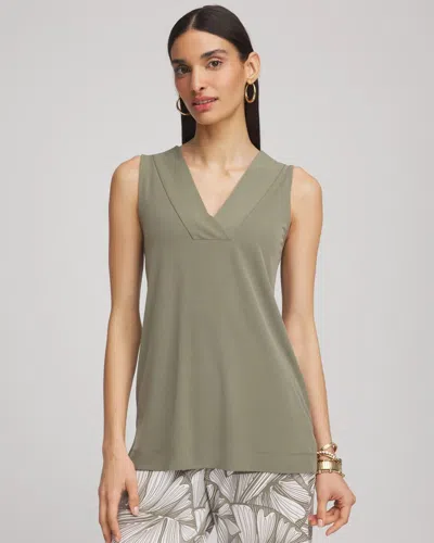 Chico's Travelers Knit V-neck Tank In Green