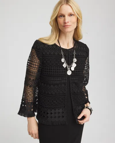 Chico's Travelers™ Lace Fringe Jacket In Black Size Xl |  Wrinkle-free Travel Clothing In Travelers Black
