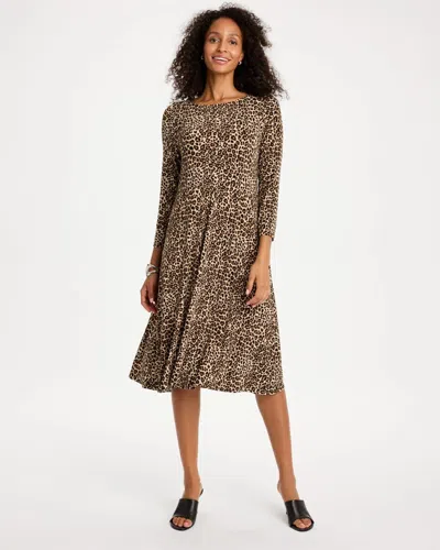 Chico's Travelers™ Leopard Boatneck Midi Dress In Tan In Canella Tan