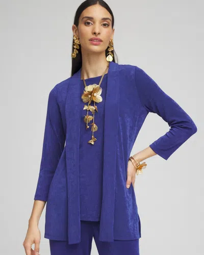 Chico's Travelers Long Knit Jacket In Blue Size Small |  Wrinkle-free Travel Clothing In Blue Casa