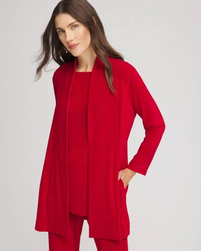 Chico's Travelers Long Knit Jacket In In Red