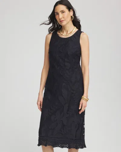 Chico's Travelers Mesh Appliqu Midi Dress In Blue