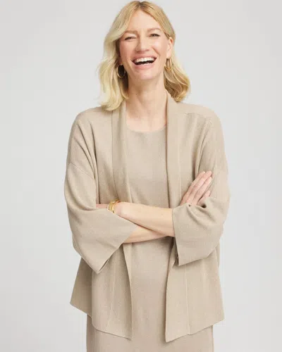 Chico's Travelers Metallic Knit Cardigan Sweater In Neutral In Gold
