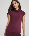 Chico's Travelers Mockneck Cap-sleeve Top In Blackened Burgundy In Burgundy