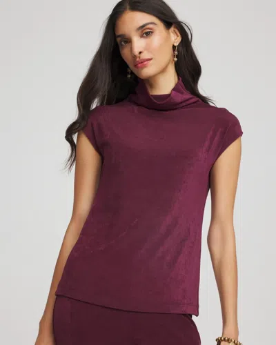 Chico's Travelers Mockneck Cap-sleeve Top In Blackened Burgundy