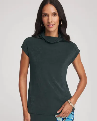 Chico's Travelers Mockneck Cap-sleeve Top In Darkest Spruce In Green
