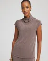 Chico's Travelers Mockneck Cap-sleeve Top In Deep Taupe In Brown