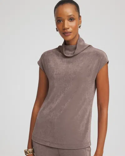Chico's Travelers Mockneck Cap-sleeve Top In Deep Taupe In Brown