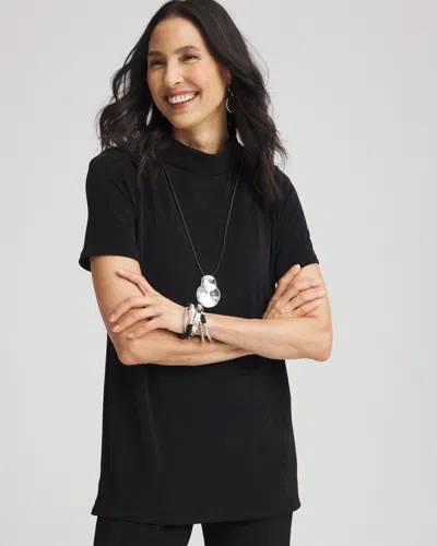 Chico's Travelers™ Mockneck Tunic Top In Black Size 8/10 |  Wrinkle-free Travel Clothing In Travelers Black