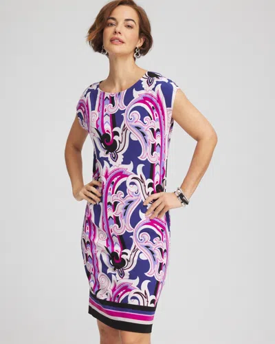 Chico's Travelers™ Paisley Cap-sleeved Dress In Purple Size 20/22 |  Wrinkle-free Travel Clothing In Purple Clover