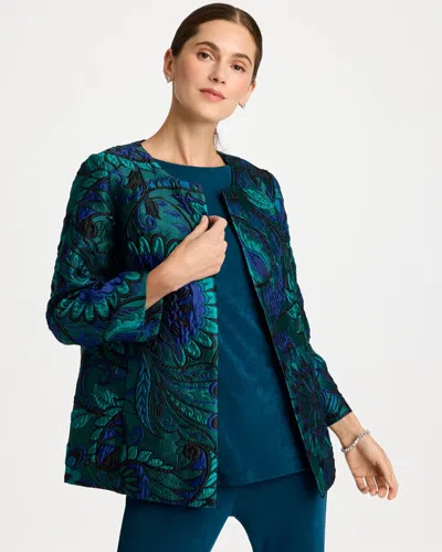 Chico's Travelers™ Paisley Floral Jacquard Jacket In Mazarine Teal