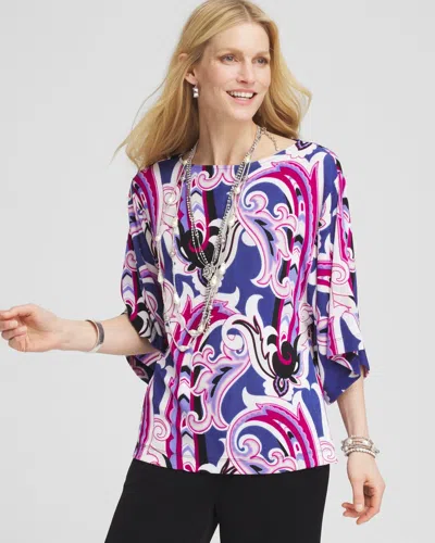 Chico's Travelers™ Paisley Kimono-sleeved Top In Purple Size 16/18 |  Wrinkle-free Travel Clothing In Purple Clover