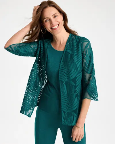 Chico's Travelers™ Palm Frond Sheer Jacket In Jade Glow