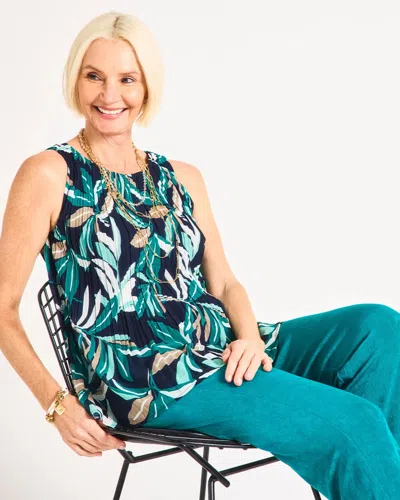 Chico's Travelers™ Palm Pleated Chiffon Tank In Kings Navy In Multi