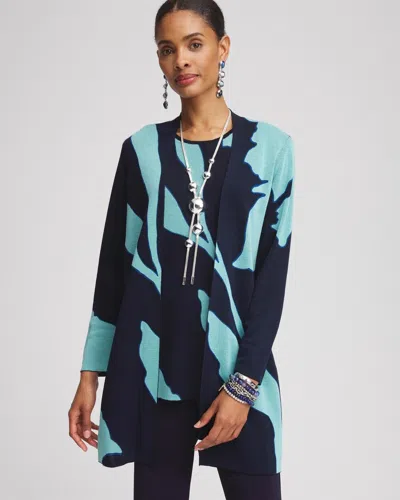 Chico's Travelers™ Petal-print Cardigan Sweater In Blue Size Large |  Wrinkle-free Travel Clothing In Travelers India Ink