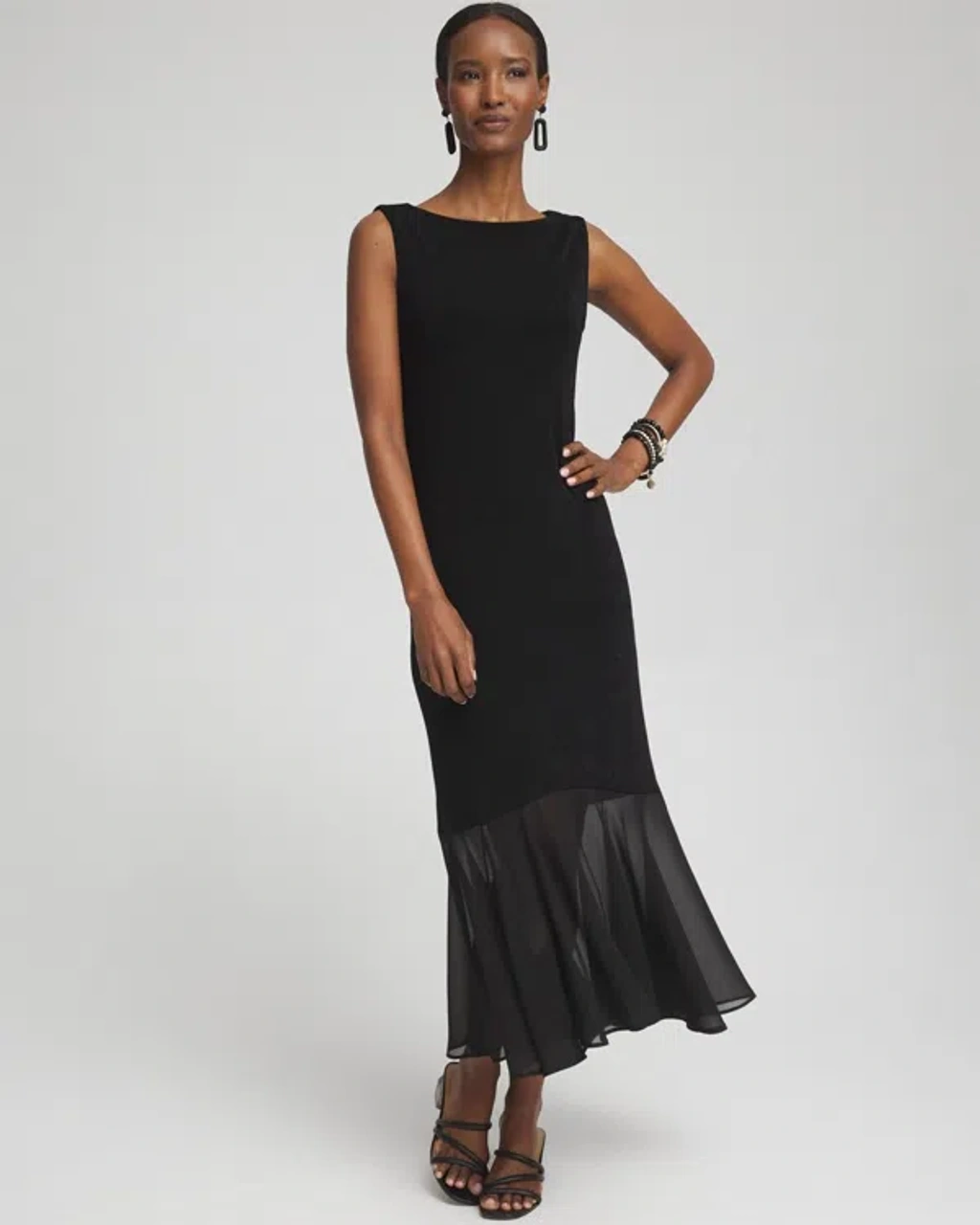 wrinkle free black travel dress Chico's Travelers™ Petite Chiffon Hem In Size 16p/18p | Wrinkle-free Clothing In Travelers Black Midi dress