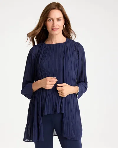 Chico's Travelers™ Pleated Chiffon Cardigan Sweater In Kings Navy